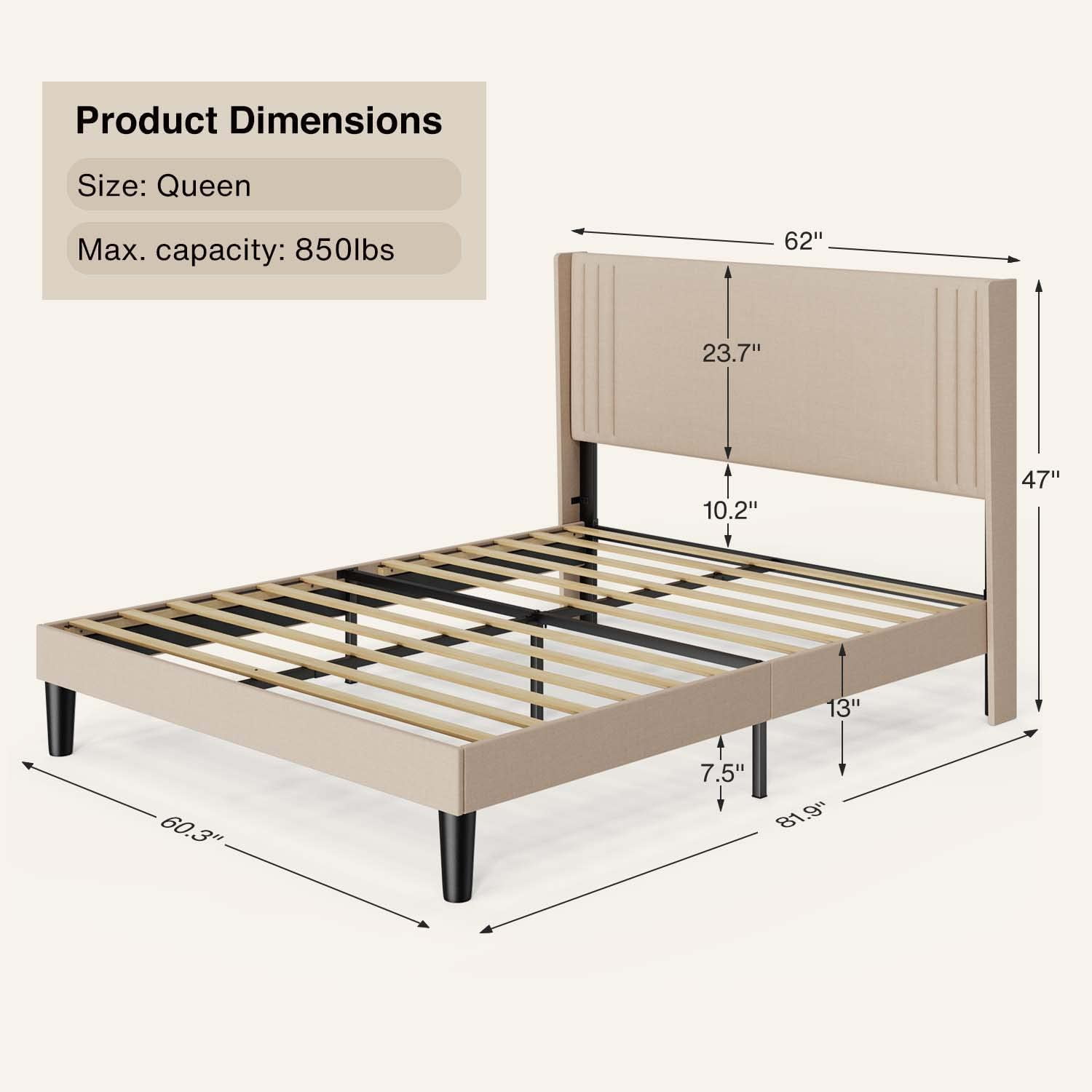 Bedroom Furniture Set - Includes Queen Bed Frame, Nightstands Set of 2, 5-Drawer Dresser & Double Wide 6-Drawer Dresser - Modern Storage Solution for Stylish Home Decor, Beige/White