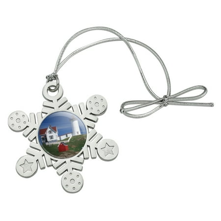 Fresh Christmas Trees Near Me Nubble Lighthouse Maine ME Metal Snowflake Christmas Tree Holiday Ornament ()