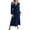 Navy, variant on QIYAGBSA Pleated Maxi Dress for Women Soft V Neck Tie Waist Swing Dress Lantern Sleeve Long Sleeve Fall Winter