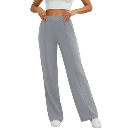 KKBOTIVE Womens Dress Work Pants Business Casual Slacks Stretchy Wide Leg Trousers with Pockets High Waist Pull On Fashion Daily Wear Light Gray Size: XXL