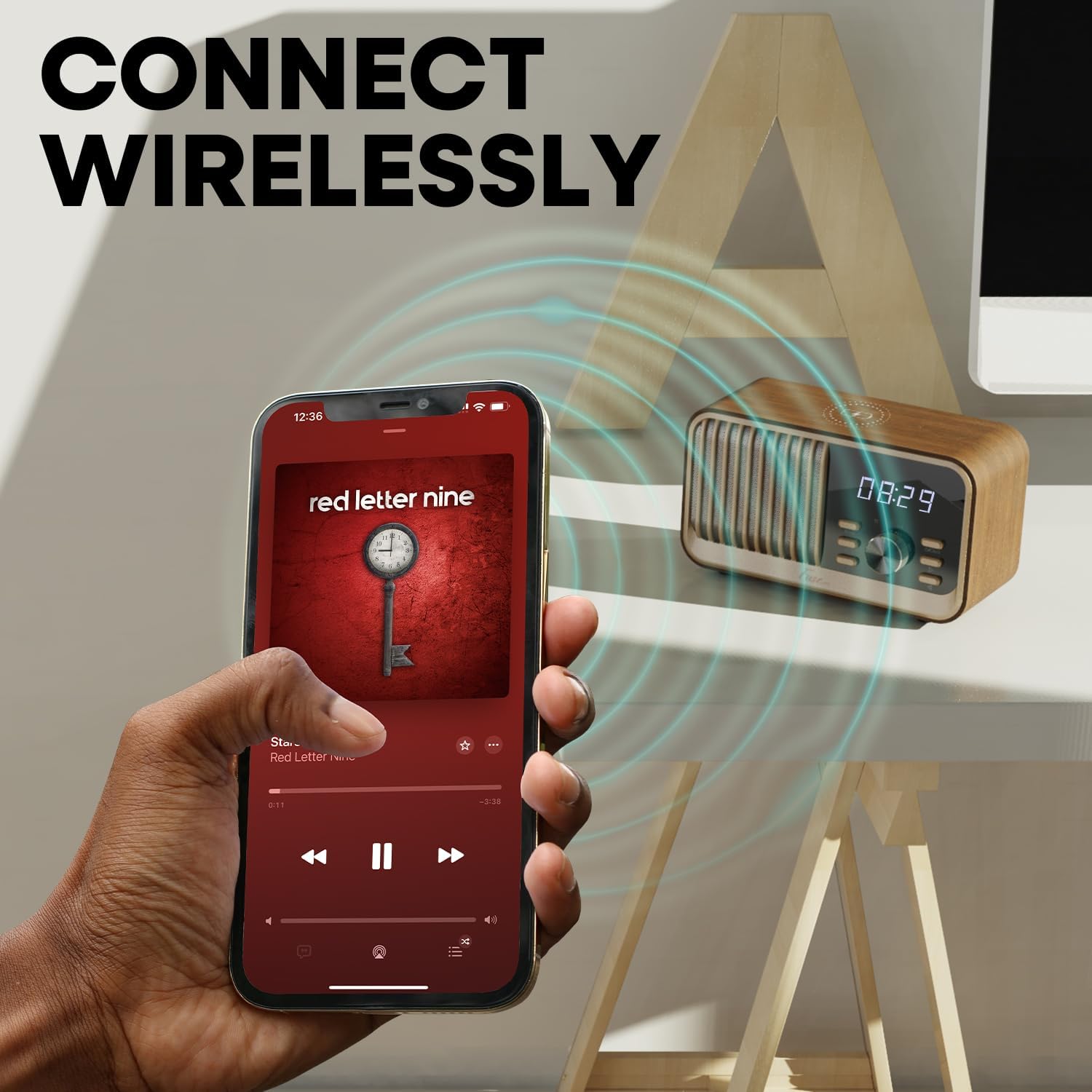 Bluetooth Radio Speaker, larm Clock Radio with Wireless Charging, FM Radio Speaker with Bluetooth 5.3/FM Radio/USB Port/TF Card/Aux in, Speaker Portable Radio for Bedroom, Kitchen Outdoor