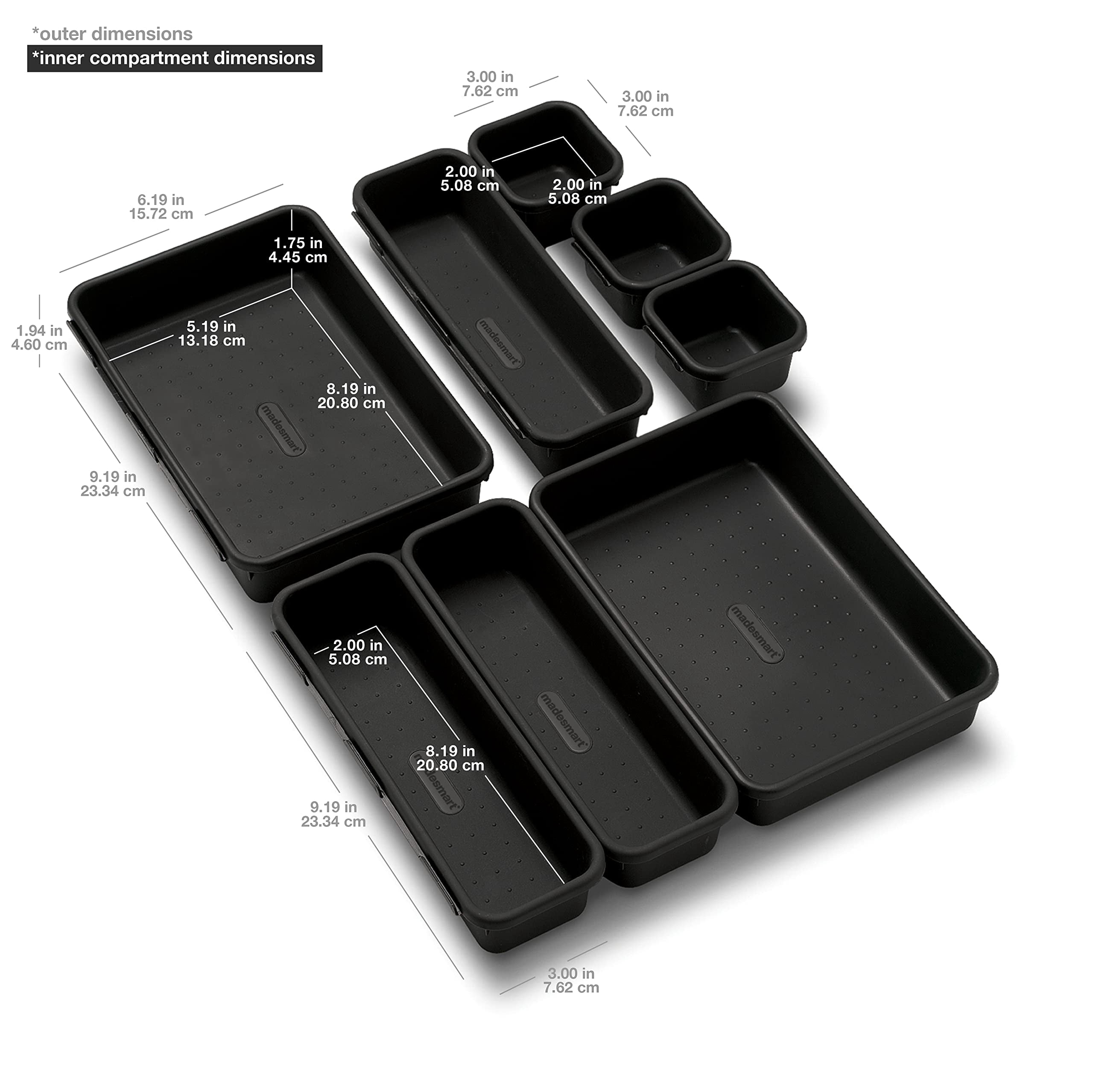 Madesmart 59601 Interlocking Drawer Organizer Storage Bins - Granite