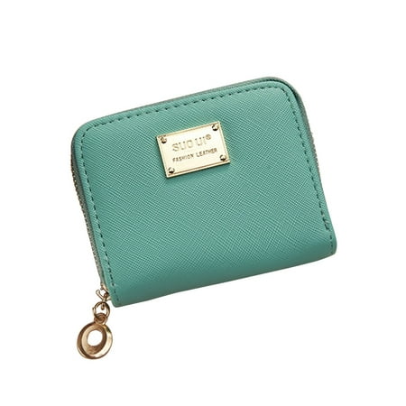 Women Girl Zipper Wallet PU Leather Mini Purse for Cards Keys Coins Small Change Holding (Light