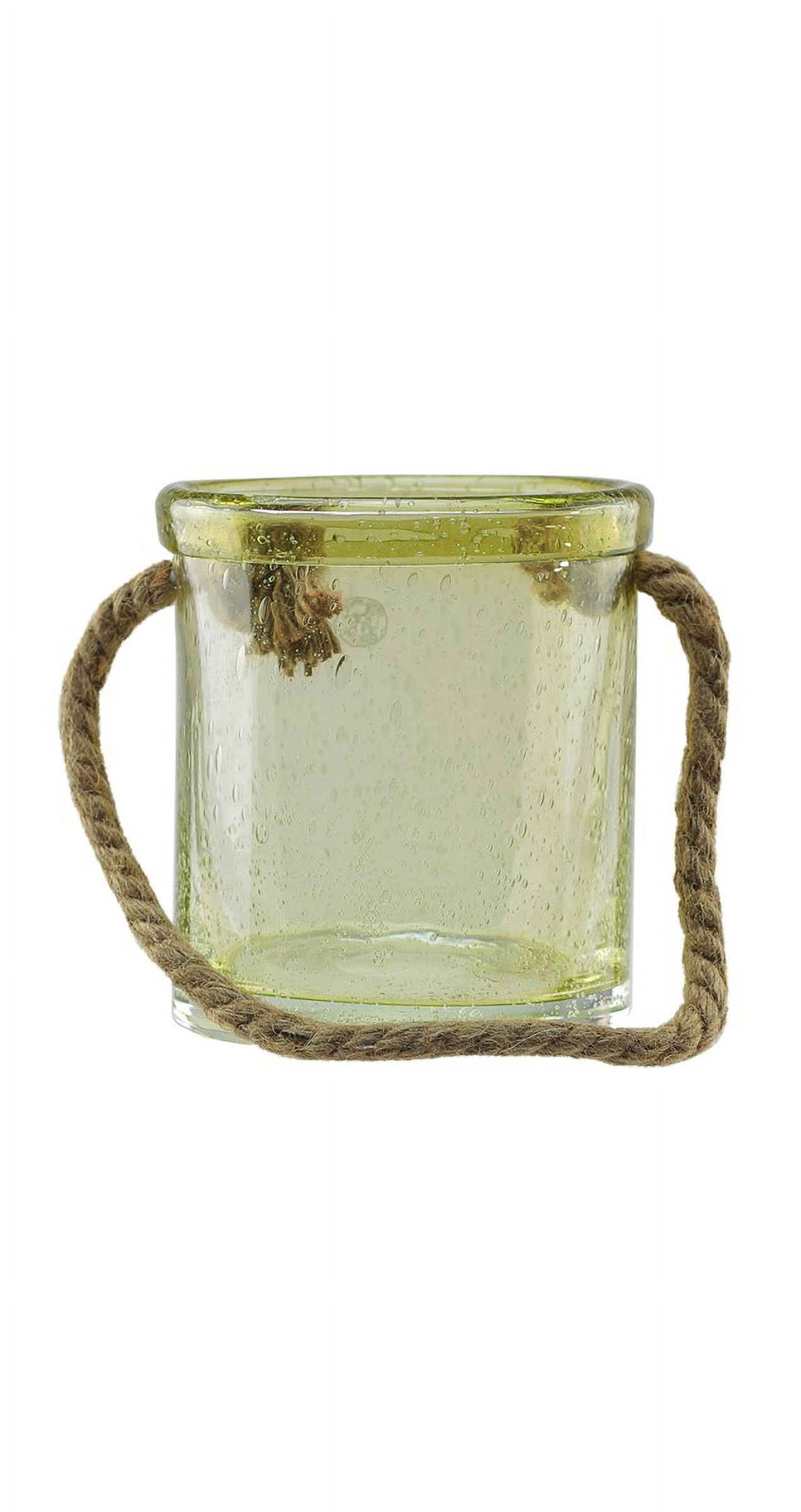 6.5" Lemonade Yellow Hand Blown Bubble Glass Hurricane with Jute Handle