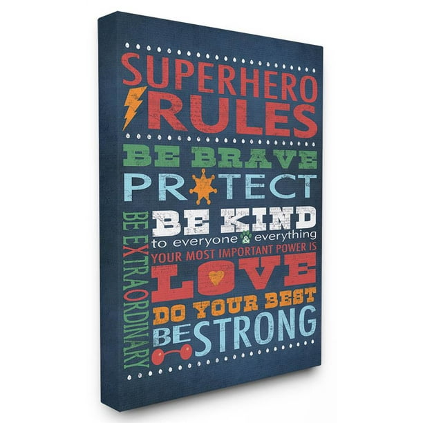 The Kids Room By Stupell Dark Blue Superhero Rules Canvas Wall Art