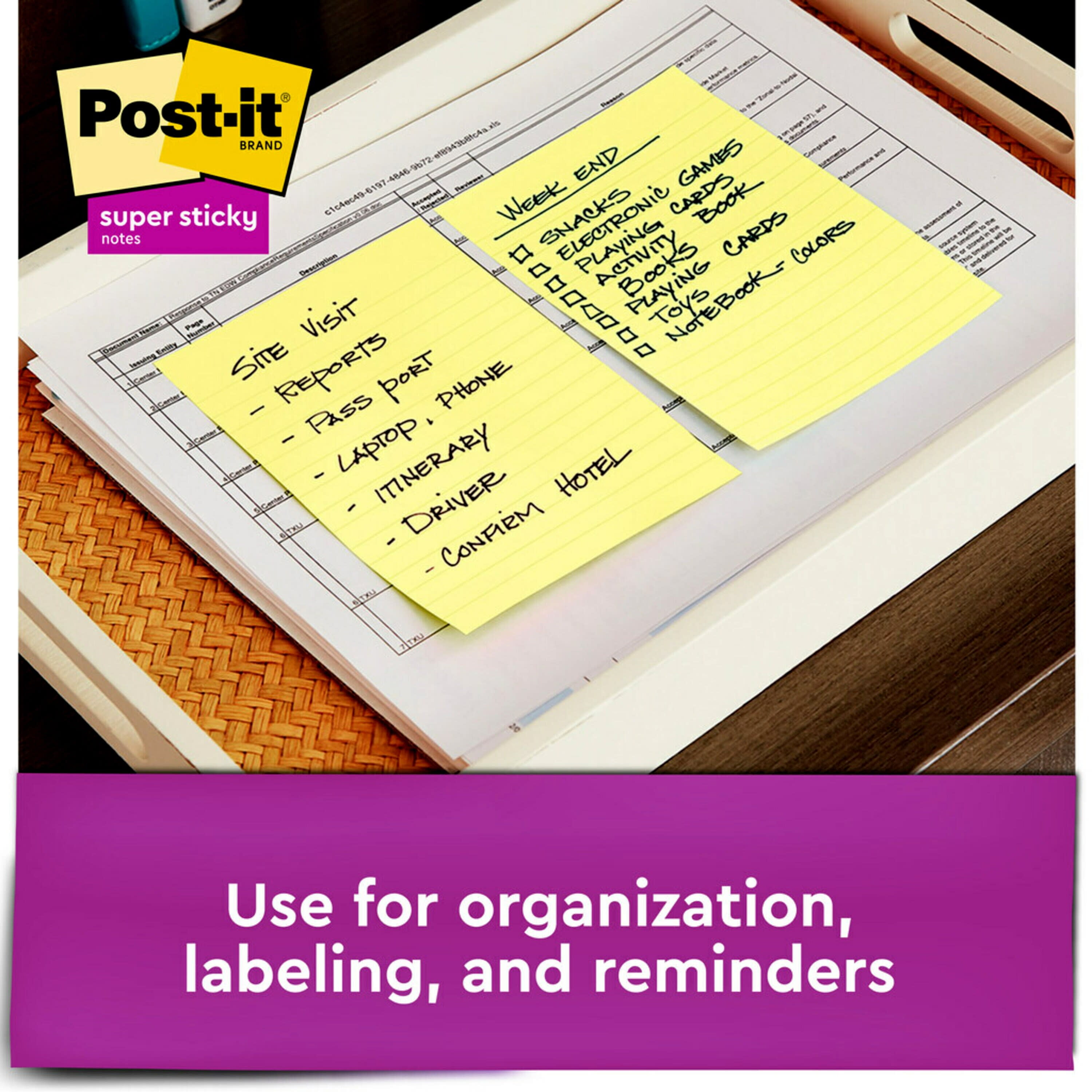 Post-it® Super Sticky Large Notes, Canary Yellow, Lined, 102 mm x 152 mm,  45 Sheets/Pad, 1 Pad/Pack