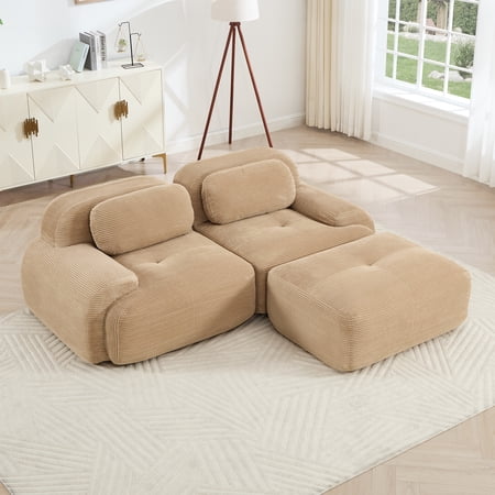 82'' L-shaped sofa in softCorduroy Fabric fabric modular design multiple combinations curved armrests no assembly required high-resilience sponge suitable for living rooms rest areas bedroom,Camel
