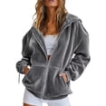 thumbnail image 2 of Oversized Sweatshirt Jacket Women Velvet Zip Up Hooded Sweatshrit Jacket Fall Winter Long Sleeve Hoodies with Pockets Gray 2XL, 2 of 7