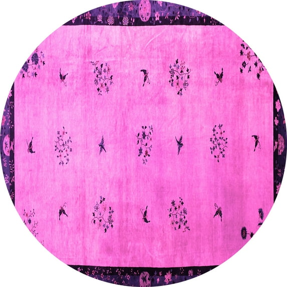 Ahgly Company Indoor Round Oriental Pink Asian Inspired Area Rugs, 5' Round
