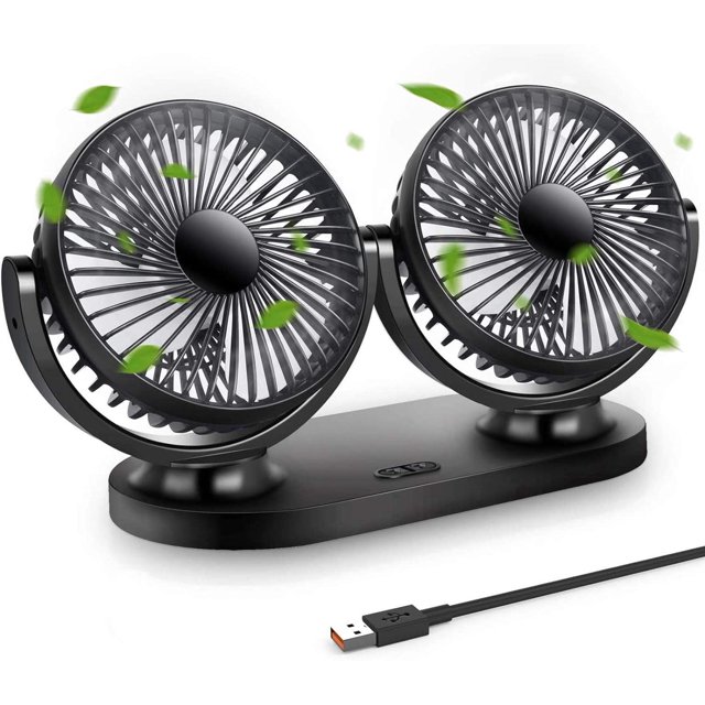 Ventilador USB Mini Ventilador de doble cabezal Rotación de 360° Ventilador portátil de 3 velocidades Adecuado para automóvil/mesa/escritorio/camping/pesca, etc.