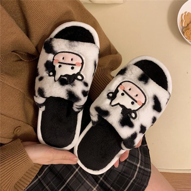 Pantuflas de algodón de moda para mujer, pantuflas de punta abierta con una sola palabra, para invierno, para el hogar, antideslizantes, cálidas y bonitas, para interiores y exteriores, de piel