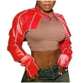 thumbnail image 1 of LOVZFMLL Jackets for Women Solid Color Jacket Baseball Jacket Leather Jacket Coat, 1 of 8