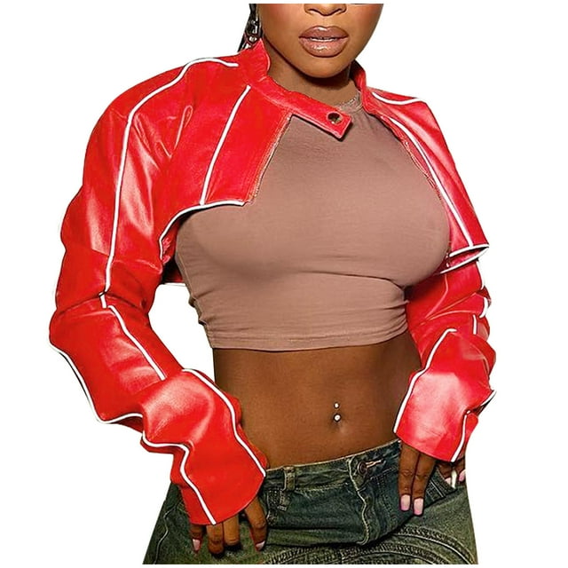 LOVZFMLL Vestes pour Femmes Veste Couleur Unie Veste de Baseball Veste en Cuir Manteau