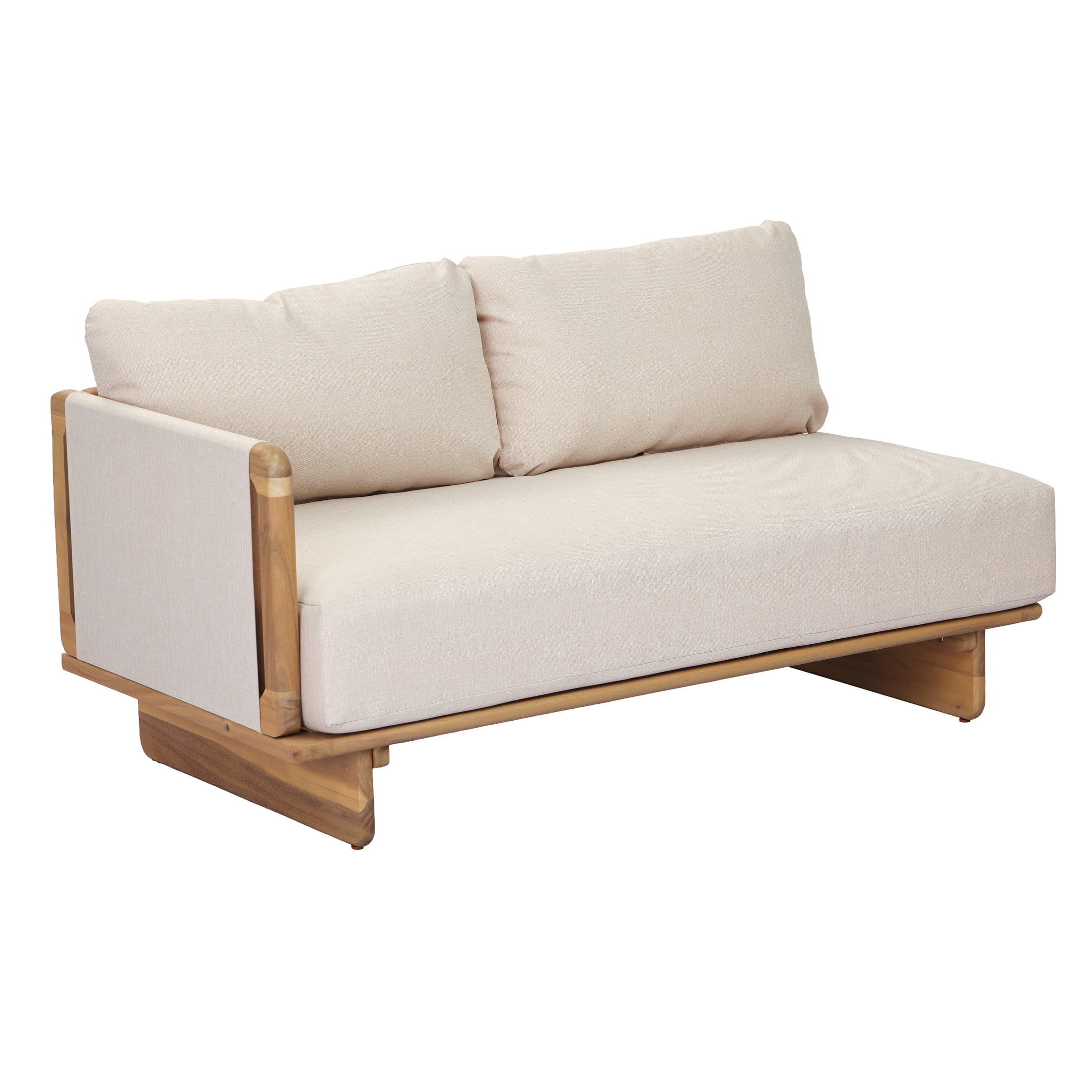 Christopher Knight Home 4-Seater Outdoor Sofa, Acacia Wood Frame with Thick Cushion, Light Teak+Beige