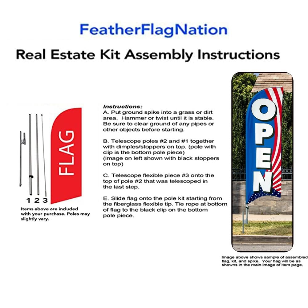 Open blue 6FT patriotic Swooper Feather Flag Advertising Banner with Complete 8FT pole kit and Ground Spike