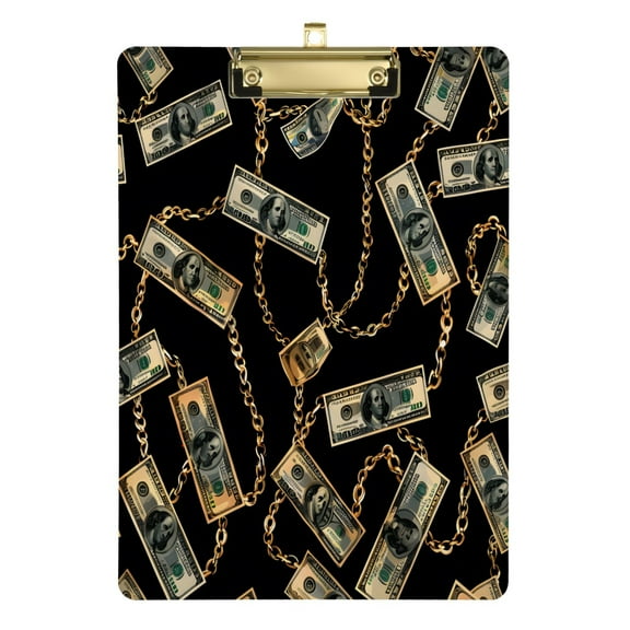 One Hundred Dollar Bills with Chain Acrylic Clipboards A4 Standard Letter Size Clipboard 12.5" X 9" Clip Board for Students Teacher Office