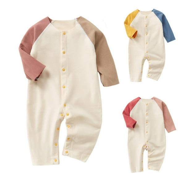 THDHVS Newborn Sleepers,Baby Boy Clothes,Newborn Boy Girl Clothes Color Block Romper Bodysuit Jumpsuit Button Back Home Outfits Red 3-6 Months