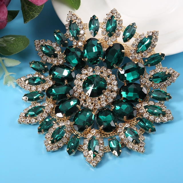 Decoración de diamantes de imitación de cristal Ropa de bricolaje Accesorios de mujer 11 cm (base dorada verde)