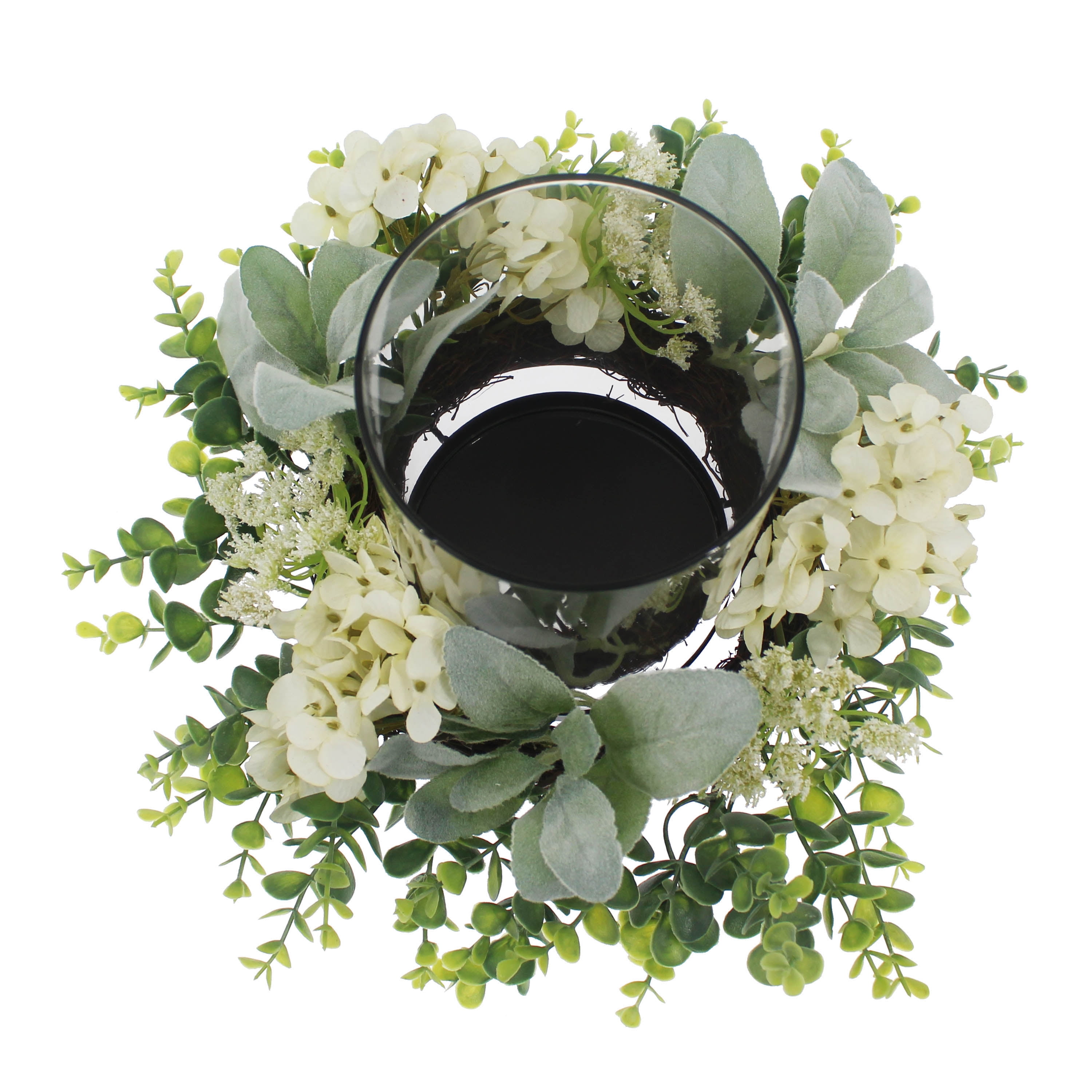 Mainstays Decorative Hurricane Pillar Candleholder with Faux White Hydrangea, 8"