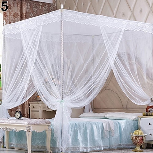 Mosquito Net+Bed Frame Post Anti-glar Lightproof Four Corner Bed Curtain Canopy 
