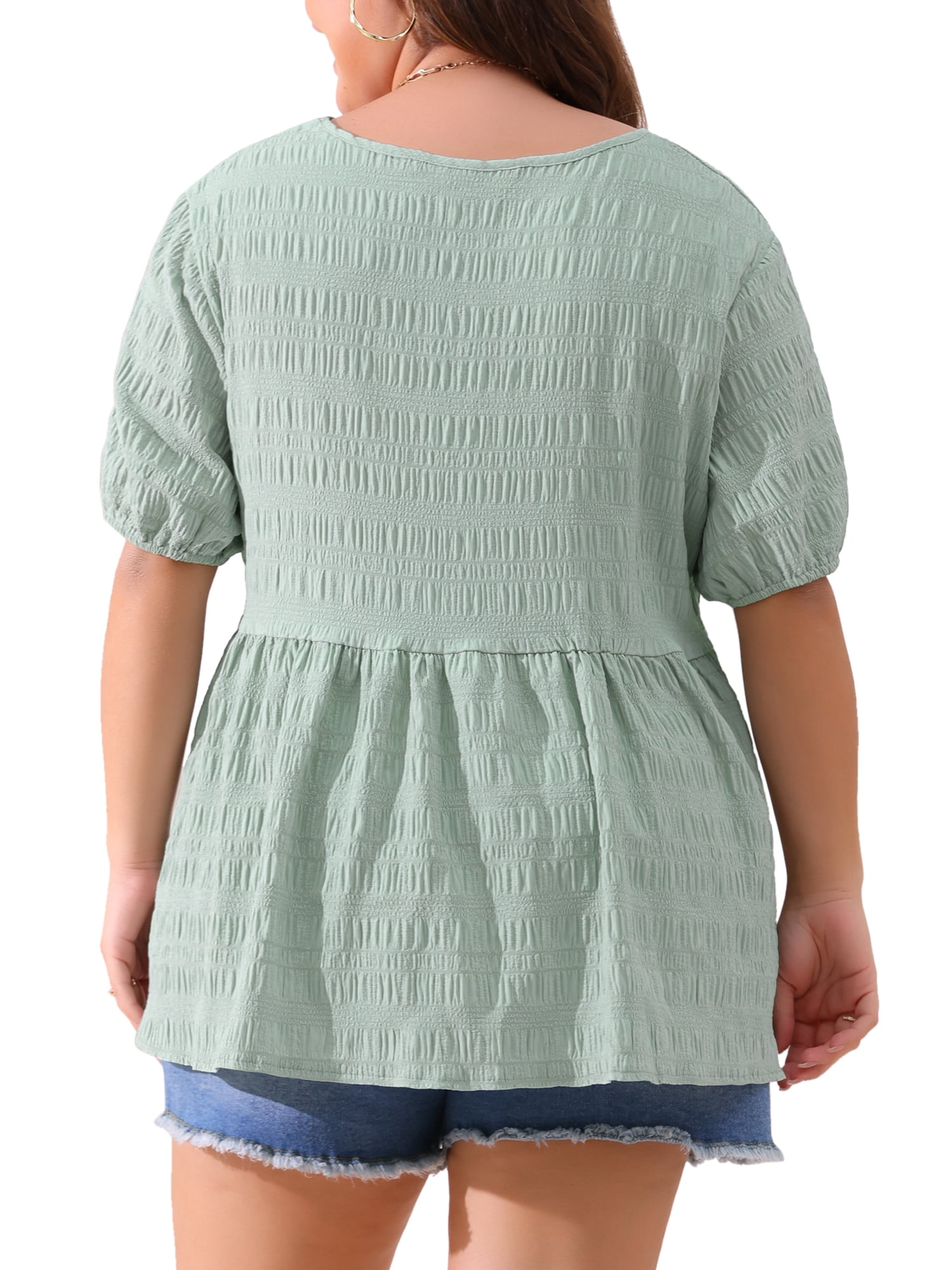 Women's Plus Babydoll Tops Crewneck Short Sleeve Loose Fit Flowy Blouse 2X Greyish Green