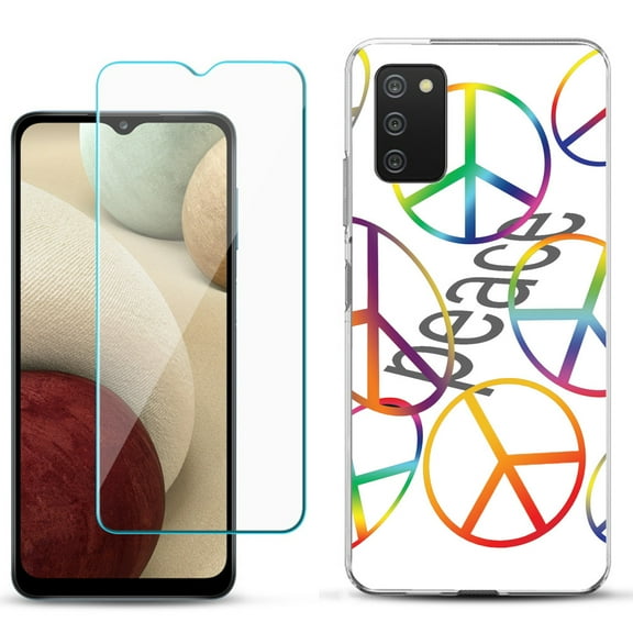 Slim-Fit TPU Phone Case Compatible with Samsung Galaxy A02s, with Tempered Glass Screen Protector, by OneToughShield ® - Colorful Peace