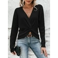 thumbnail image 5 of Pink Queen Fall Sweaters for Women 2025 Casual Pullover Sexy V Neck Long Sleeve Twist Knot Cropped Knit Sweater Tops, 5 of 9