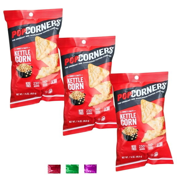 Popcorners Kettle Corn Chips 1.75 Oz, Sweet & Salty Snack Never Fried Gluten-Free Light & Crunchy Wholesome Popped Corn Snacks for Lunches Party Pack of 3 w/ Bonus Snoep in Beperkte Oplage