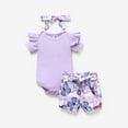 thumbnail image 2 of PatPat 3pcs Baby Girl Ribbed Romper & Belted Shorts & Headband Set, 12-18 Months, 2 of 6