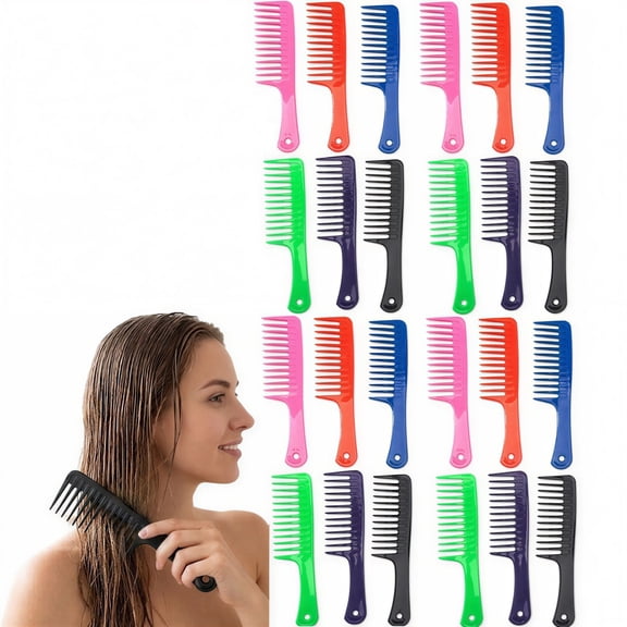 24-Pack Rat Tail Combs in 6 Colors - Smooth Wide Tooth Design, Pain-Free Detangling for Wet & Dry Hair, Daily Use