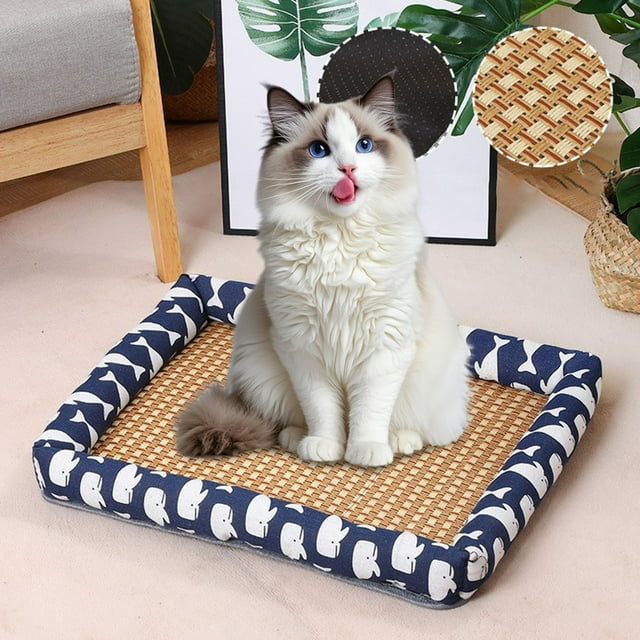 Natural Woven Linen Pet Mat Breathable Washable Square Design Elevated Edge Comfort Bed for Dogs and Cats