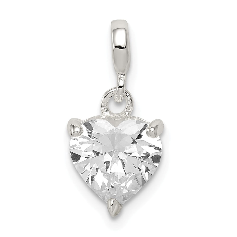 Sterling Silver Black CZ Heart Enhancer Solid 9 mm 18 mm Pendants & Charms Jewelry 