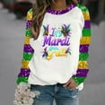 thumbnail image 2 of Felirenzacia Women's Carnival Crewneck Mardi Gras Long Sleeve Fleece Pullover Hoodie Top, Raglan Purple&Gold Party Mask Pattern Sweatshirt for Women, S-3XL, 2 of 6