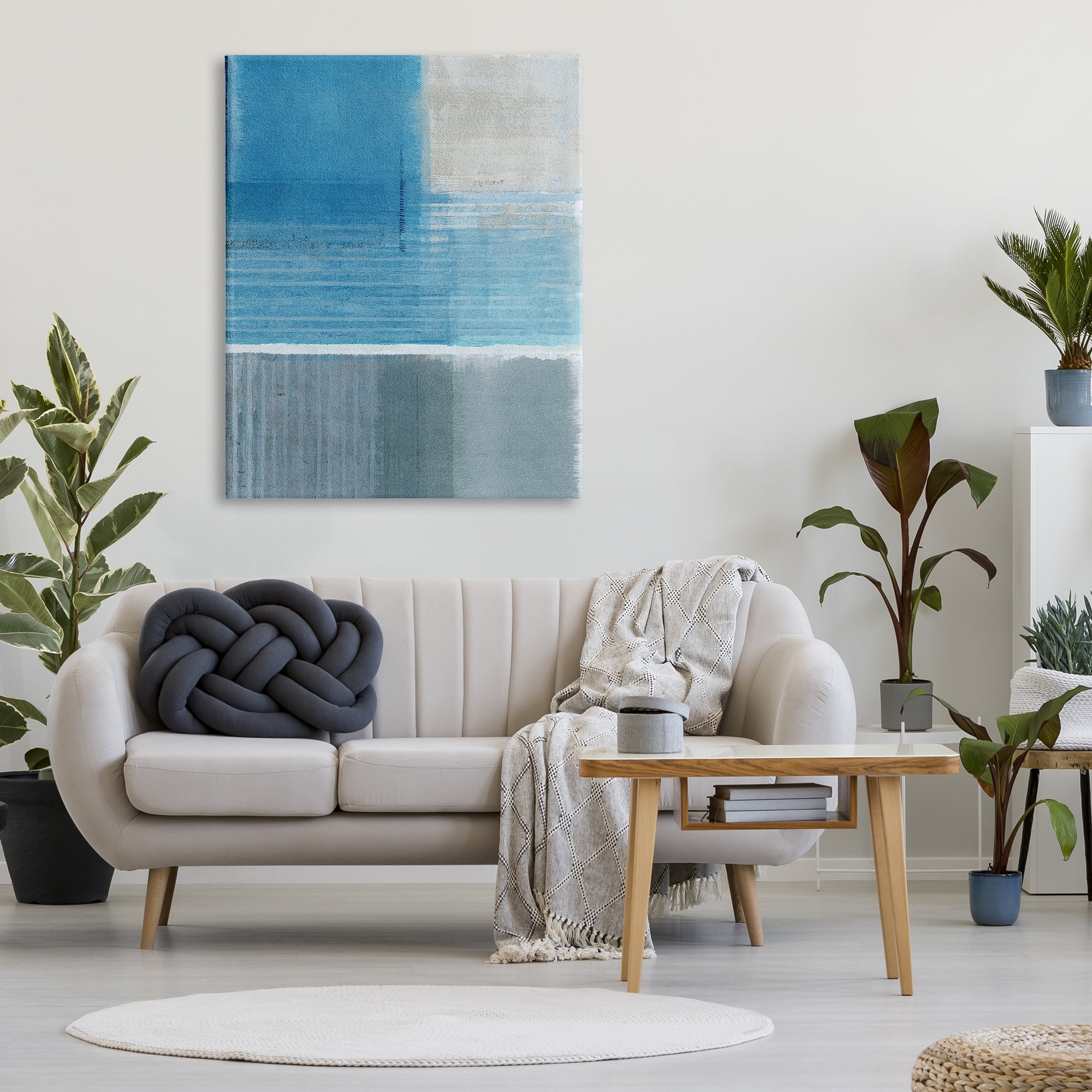 Stupell Industries Grey & Blue Painting Abstract Painting Gallery Wrapped Canvas Art Print Wall Art, 36 x 48