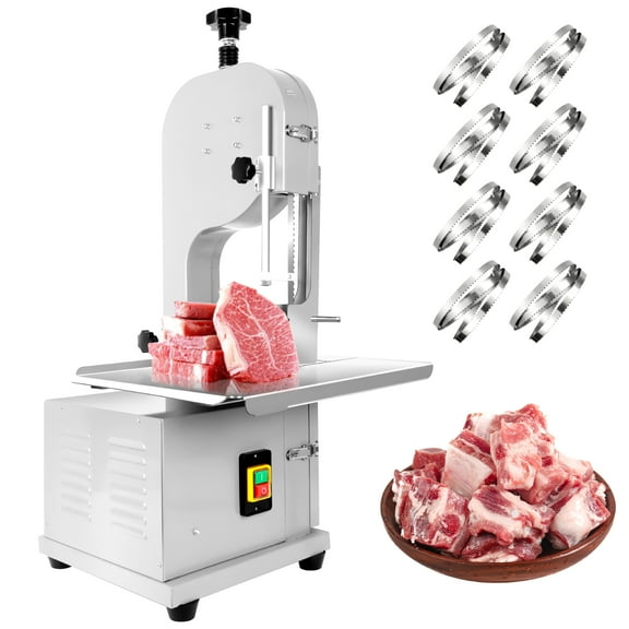 Electric Bone Saw Machine, 2000W 110V Stainless Steel Meat Bandsaw with 0.04"-10" Height & 19.3"x15.3" Workbench, Commercial Frozen Meat Cutter with 8 Blades, Meat Cutting Machine
