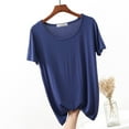 thumbnail image 2 of Wyobmus Sleep Shirts For Women Short Sleeve Pajama Tops Modal Round Neck Solid Color Base Shirt Blue, 2 of 8