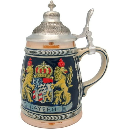 

Beer Stein German Bayern Coat of Arms Engraved Lidded Beer Mug by E.H.G | .65 Liter