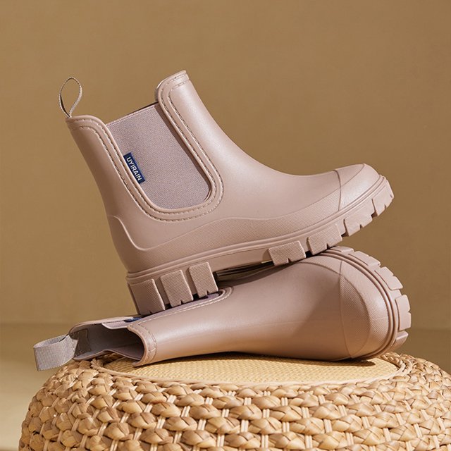 Botas de Wellington impermeables Botas gruesas de tobillo elegante botas de lluvia de moda transpirable botas de punta ancha para viajes al aire libre
