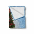 thumbnail image 2 of Christmas Soft Flannel Fleece Blanket, Fir Tree with Snowy Weather Ornamental Boxes with Vermilion Details Print, Cozy Plush for Indoor and Outdoor Use, 50" x 60", Blue and Mustard, by Ambesonne, 2 of 6