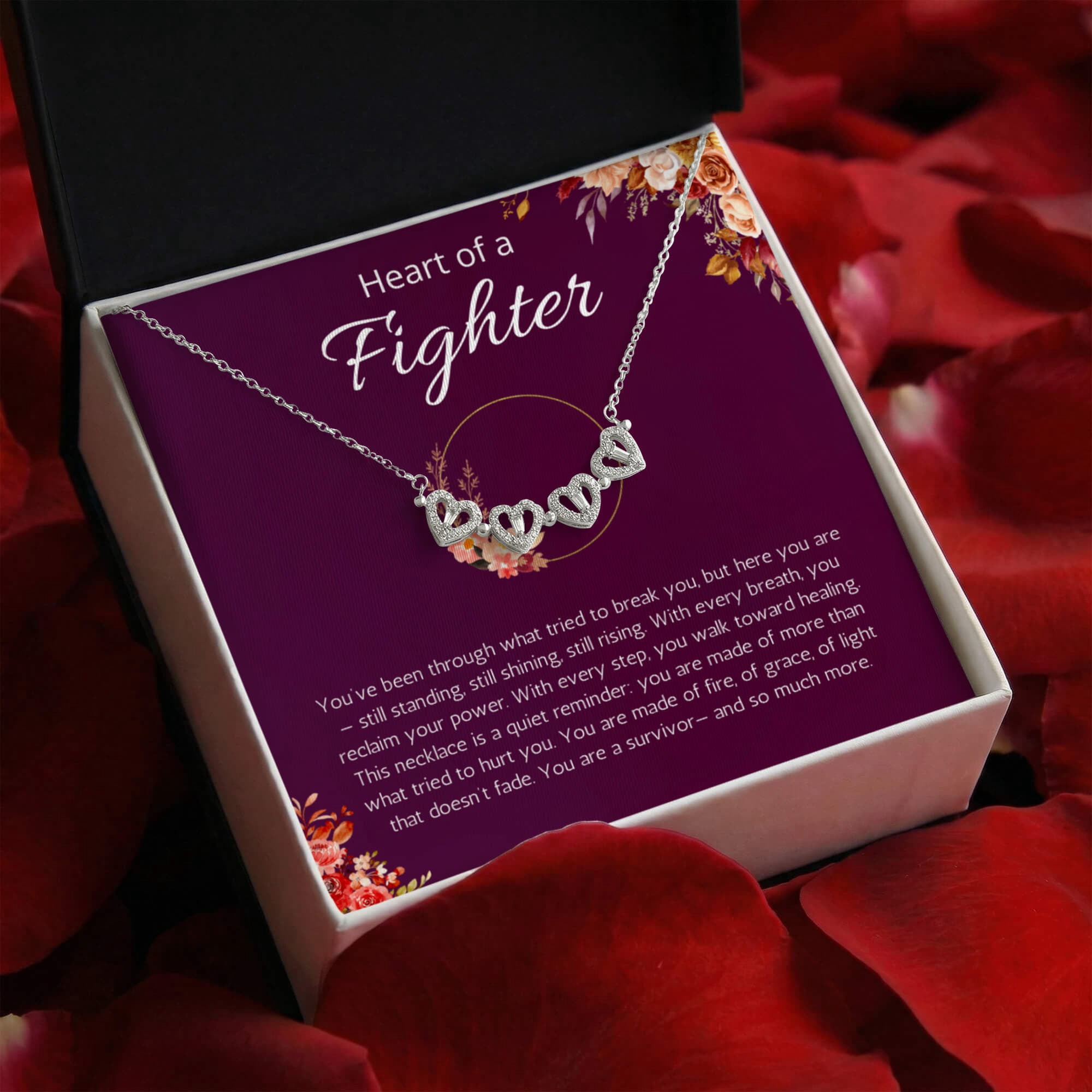 Warrior Gift, Survivor Jewelry, Recovery, Inspirational, Motivational, Strength, Magnetic Hearts Necklace Message Card