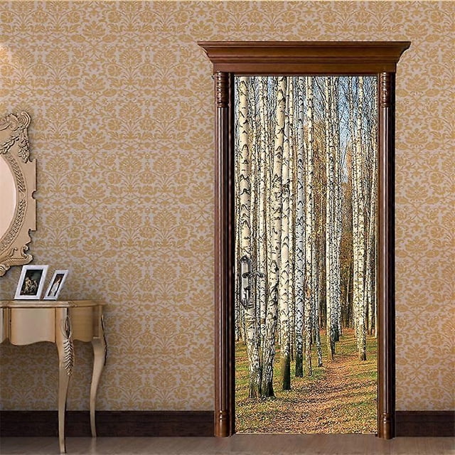 (77x200cmStyle C)Door Sticker Trompe l'oeil Effect 3D Interior PVC Wall Stickers for Decoration Wall Living Room Kitchen Bedroom Bathroom Wallpaper