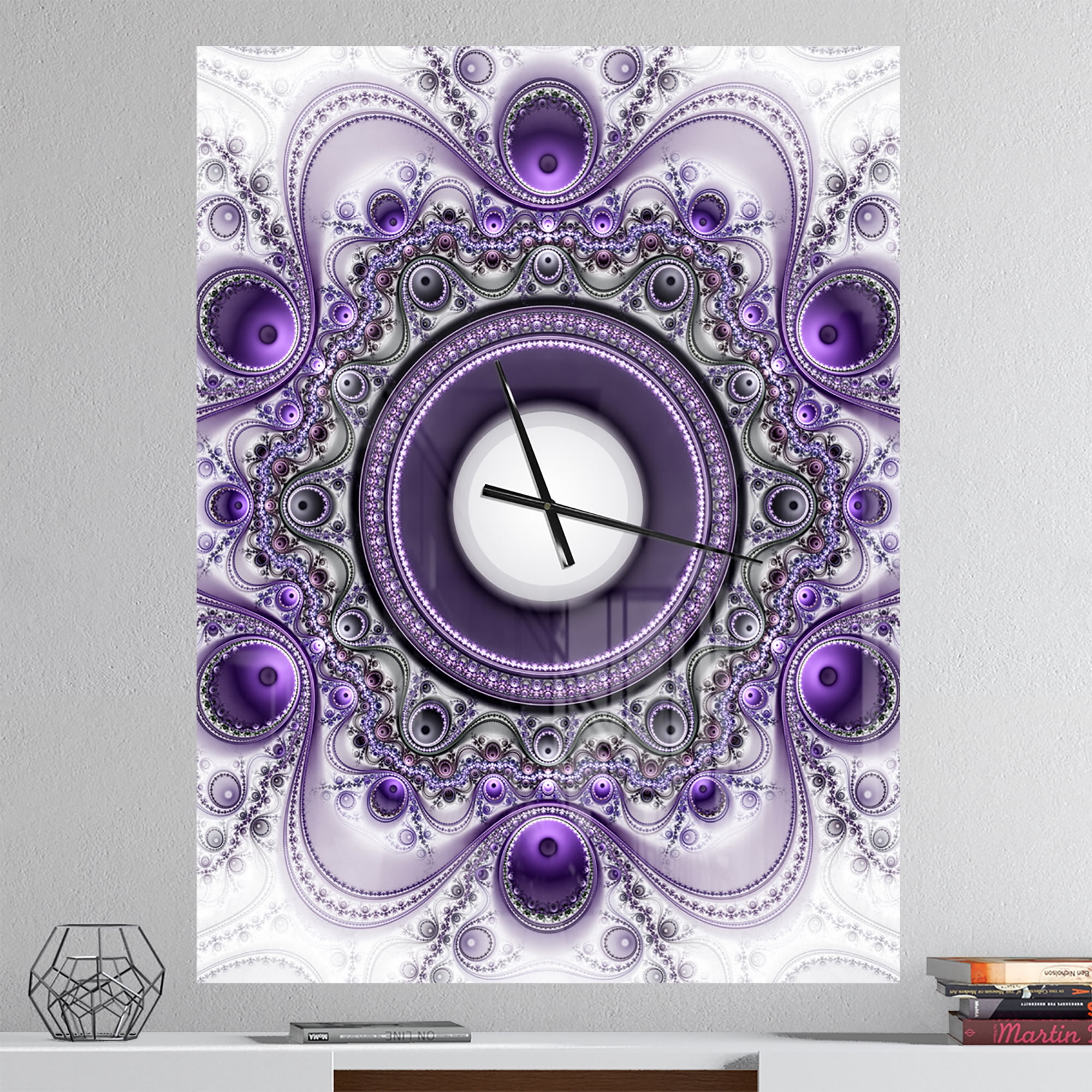Designart 'Purple Fractal Pattern with Circles' Modern wall clock