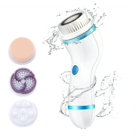 4 in 1 Electric Facial Cleansing Brush, Pretty See Rechargeable Face Scrubber Portable Face Exfoliator Cleanser with 4 Different Brush Heads,