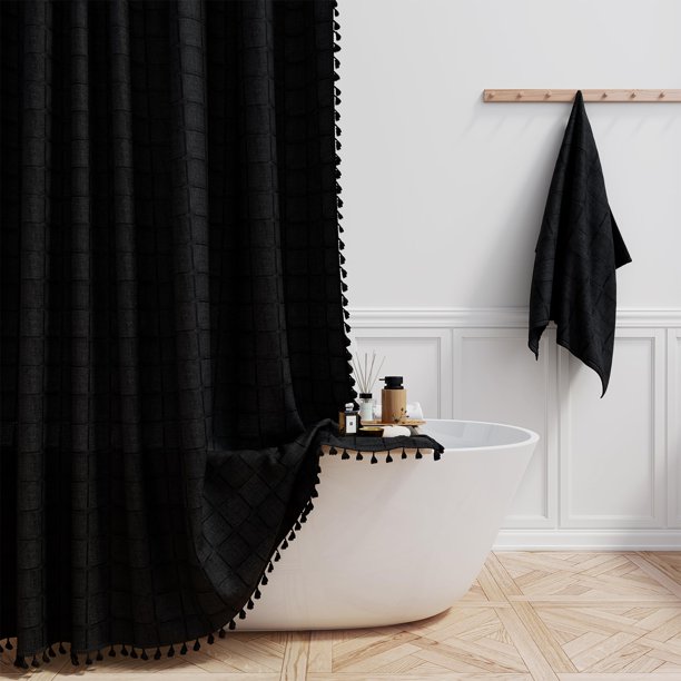 Bttn Cortina De Ducha De 78 Pulgadas De Largo – Juego De Cortinas De Ducha De Tela Ultra Gruesa De Lino Boho Con Ganchos De Plástico, Cortinas De Ducha De Tela De Lujo Rústicas Altas Para Decoración D
