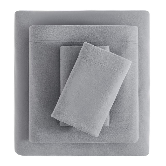 Viviland Plush Micro Fleece Full Bed Sheet Set - Soft Polar Fleece Velvet Sheets - Extra Warm Winter Flannel Bed Sheets With Deep Pocket - Silver Grey - Full