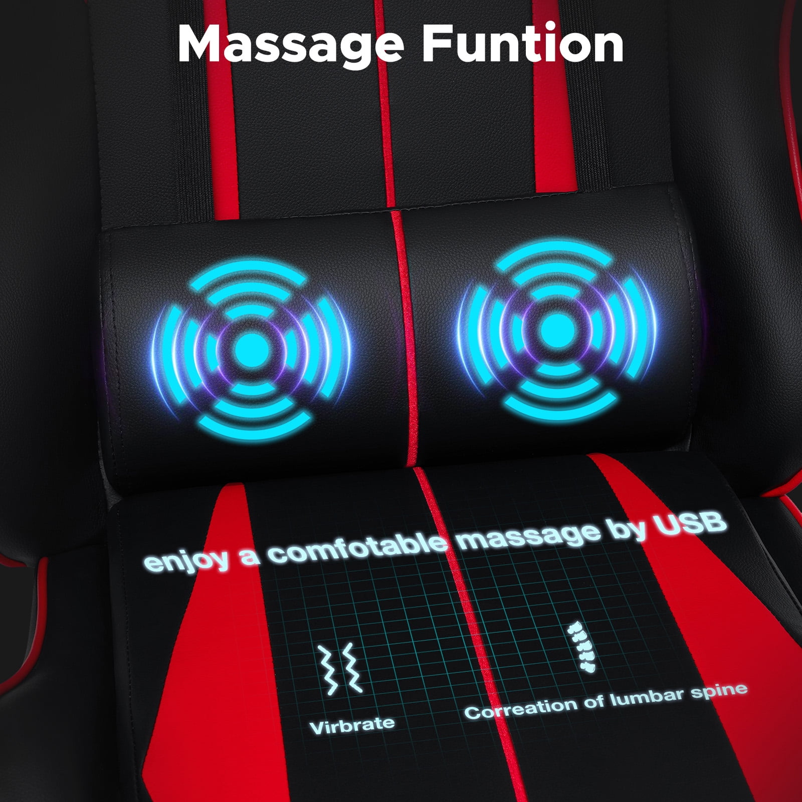 Hoffree Gaming Chair Massage Game Chair with Footrest and Massage Lumbar Support Ergonomic Computer Chair Height Adjustable with Swivel Seat and Headrest