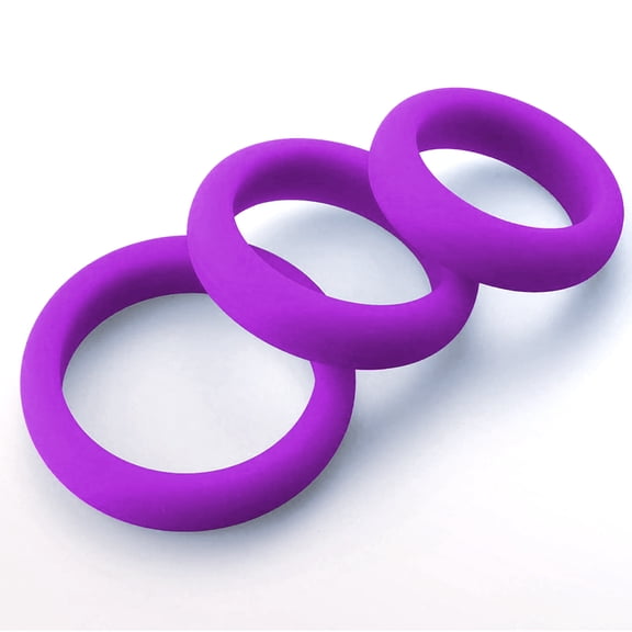 LeLuv Flat Inside Smooth Silicone Cock Ring | (3 Pack - 36mm/41mm/45mm Purple