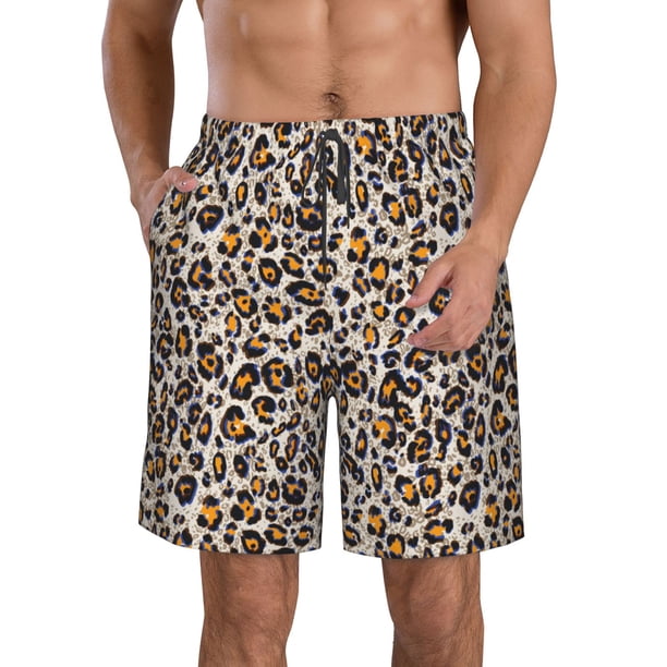 Balery Leopard Traje de Baño Estilo Hawaiano para Hombre, Shorts de Secado Rápido con Bolsillos-X-Large