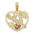 thumbnail image 3 of 14k Two-Tone Gold Textured Polished Finish #1 MOTHER Double Heart with Leaf Design Charm Pendant, 3 of 4