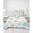 thumbnail image 2 of Quilt King Size Bedding Set, Christmas Snowflakes Reversible Summer Quilt 3 Pieces, Winter Xmas Snow Yellow Teal Blue Lightweight Bedspreads Coverlets with 2 Pillow Shams for All Seasons, 2 of 5